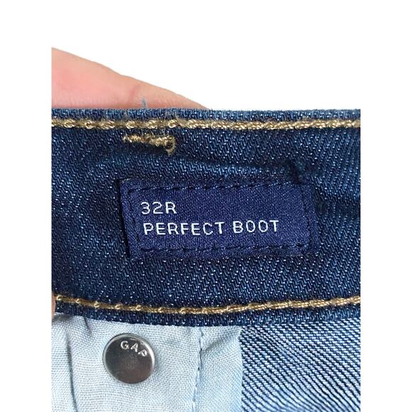 Gap Denim Perfect Boot Mid Rise Blue Dark Indigo Women 32R NWOT Y2K 2017 Stretch - Picture 6 of 9